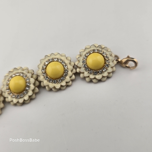 Floral Yellow & White Adjustable Statement Bracelet Enamel - Picture 5 of 9